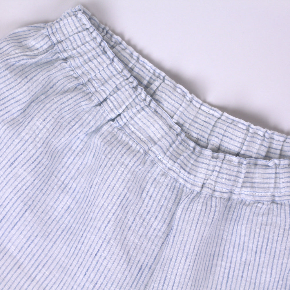 Linen Loungewear - Shirt and Pants - White with Light Blue Pin Stripes - Luxury Thin Linen