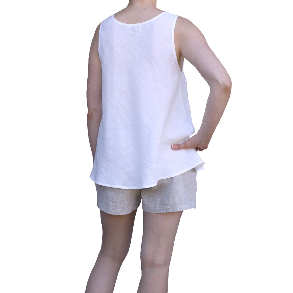 Linen Loungewear - Top and Shorts - White and Light Natural - Luxury Linen