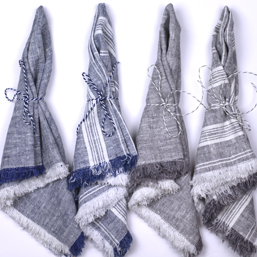 Linen Napkin - Stonewashed - Heather Grey with Frayed Edges - Luxury Thick Linen