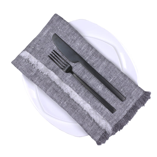 Linen Napkin - Stonewashed - Heather Grey with Frayed Edges - Luxury Thick Linen