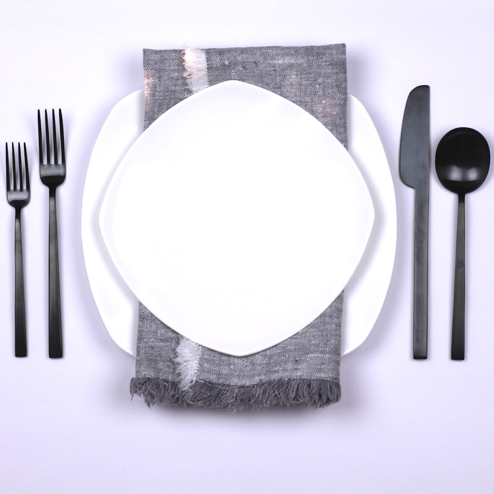 Linen Napkin - Stonewashed - Heather Grey with Frayed Edges - Luxury Thick Linen