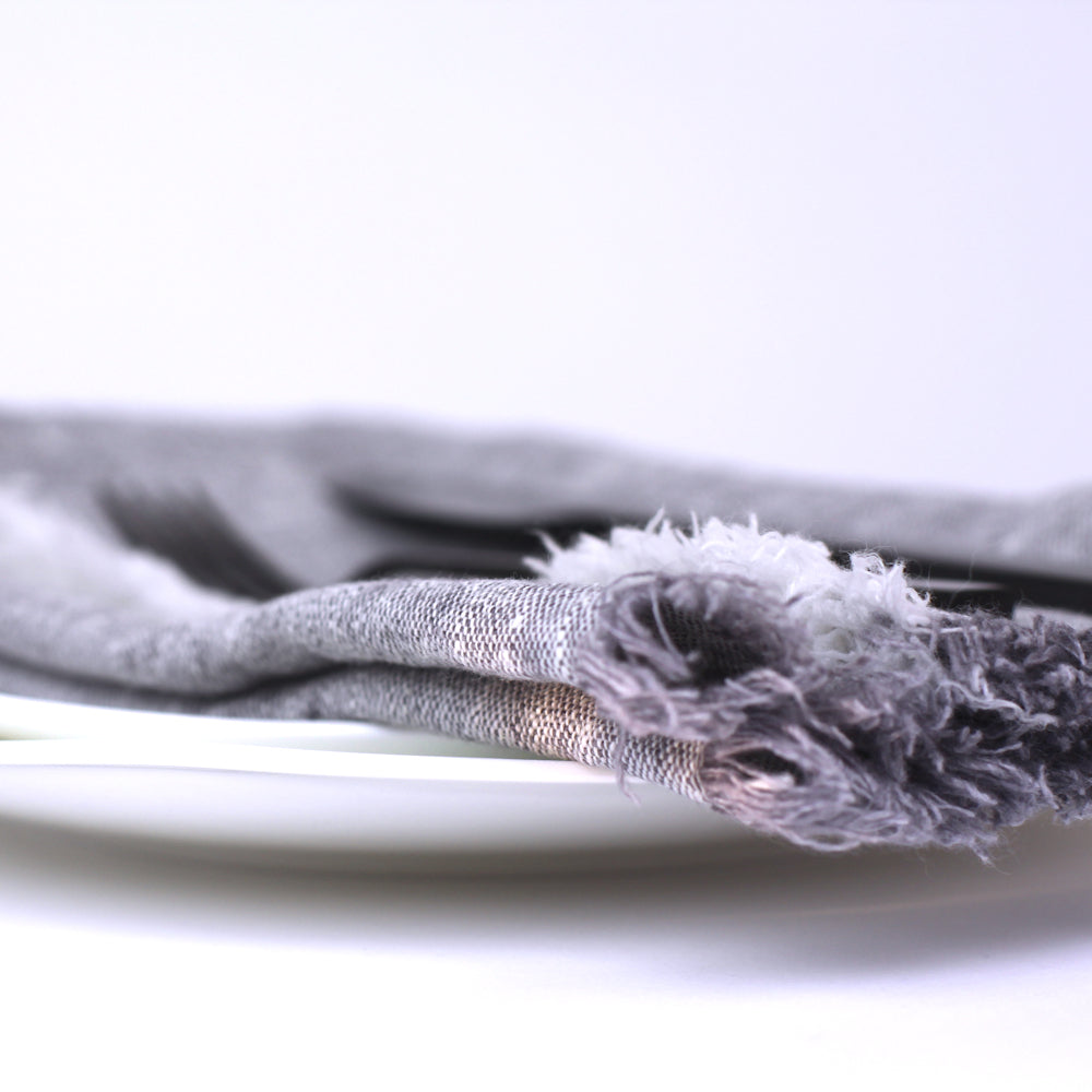 Linen Napkin - Stonewashed - Heather Grey with Frayed Edges - Luxury Thick Linen