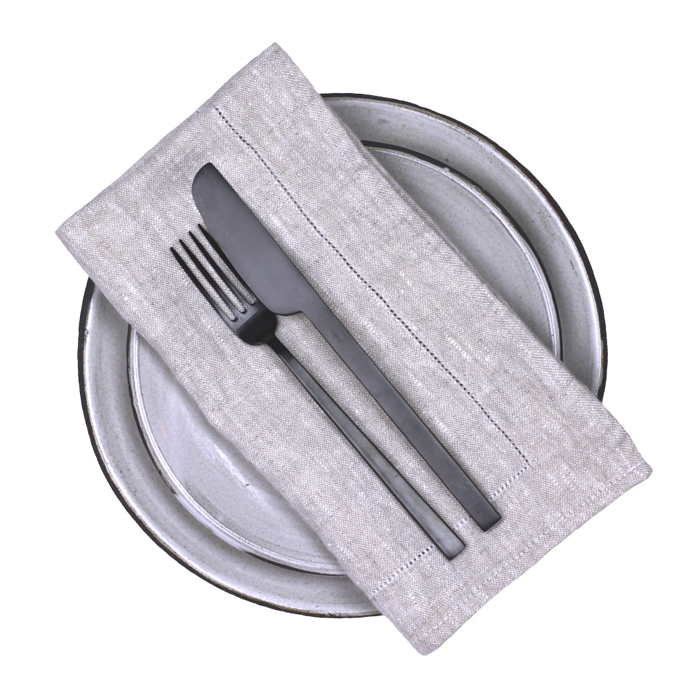 Linen Napkin - Stonewashed - Light Natural with Dot Hemstitch - Luxury Thick Linen