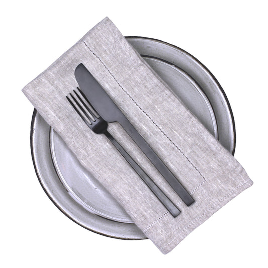 Linen Napkin - Stonewashed - Light Natural with Dot Hemstitch - Luxury Thick Linen