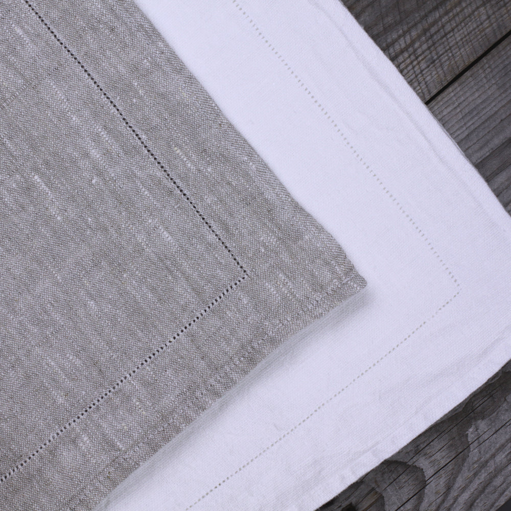 Linen Napkin - Stonewashed - Light Natural with Dot Hemstitch - Luxury Thick Linen