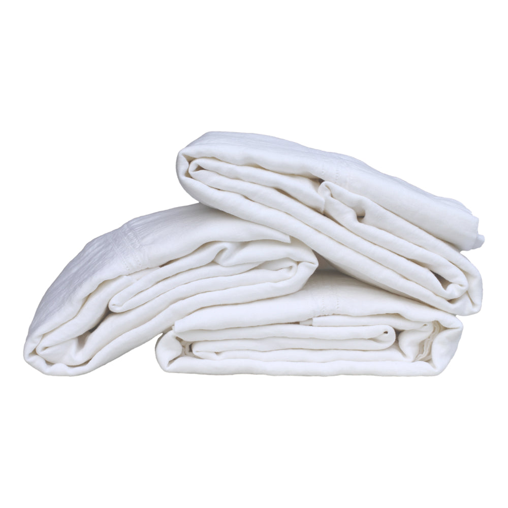 Linen Pillowcases Set of 2 - Queen - White with Dot Hemstitch - Stonewashed