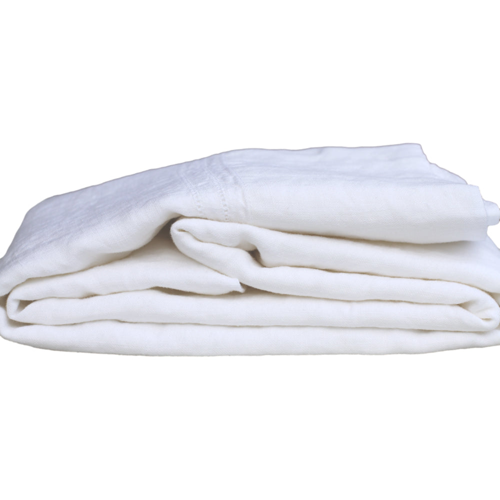 Linen Pillowcases Set of 2 - Queen - White with Dot Hemstitch - Stonewashed