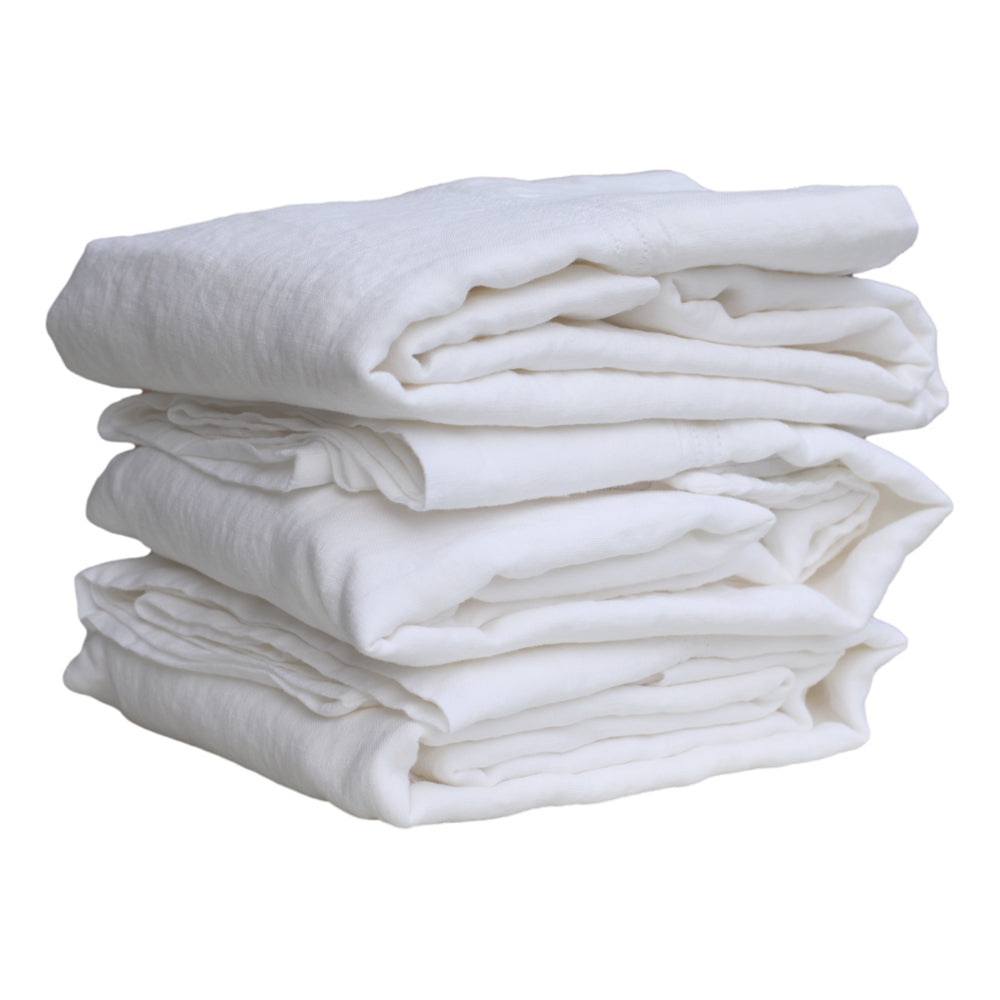 Linen Pillowcases Set of 2 - Queen - White with Dot Hemstitch - Stonewashed