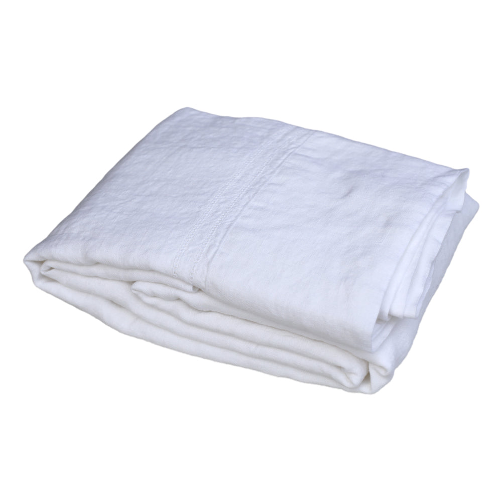 Linen Pillowcases Set of 2 - Queen - White with Dot Hemstitch - Stonewashed
