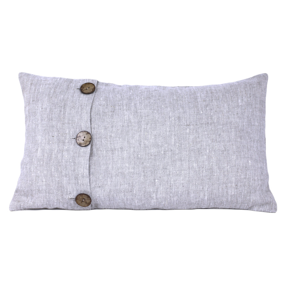 Linen Pillow Cover - Lumbar - Light Natural with Buttons - 12 x 20 - Stonewashed - Luxury Thick Linen