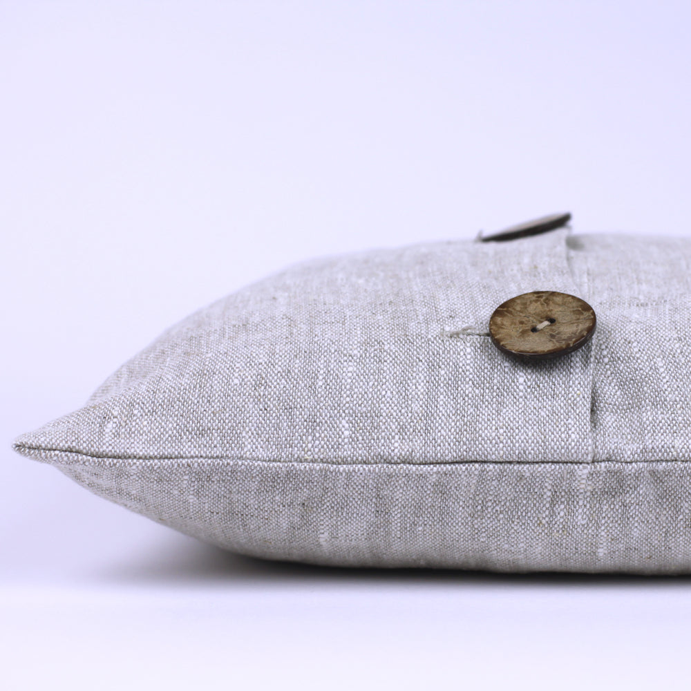 Linen Pillow Cover - Lumbar - Light Natural with Buttons - 12 x 20 - Stonewashed - Luxury Thick Linen