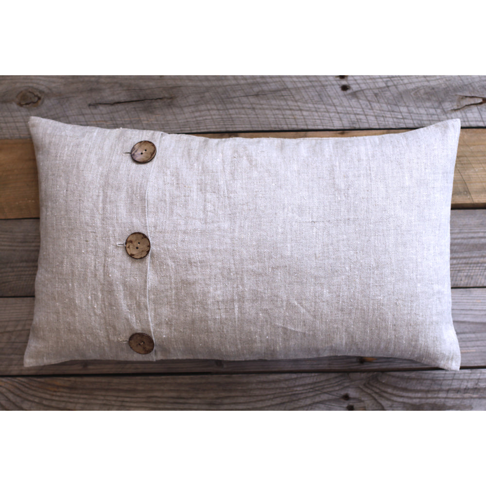 Linen Pillow Cover - Lumbar - Light Natural with Buttons - 12 x 20 - Stonewashed - Luxury Thick Linen