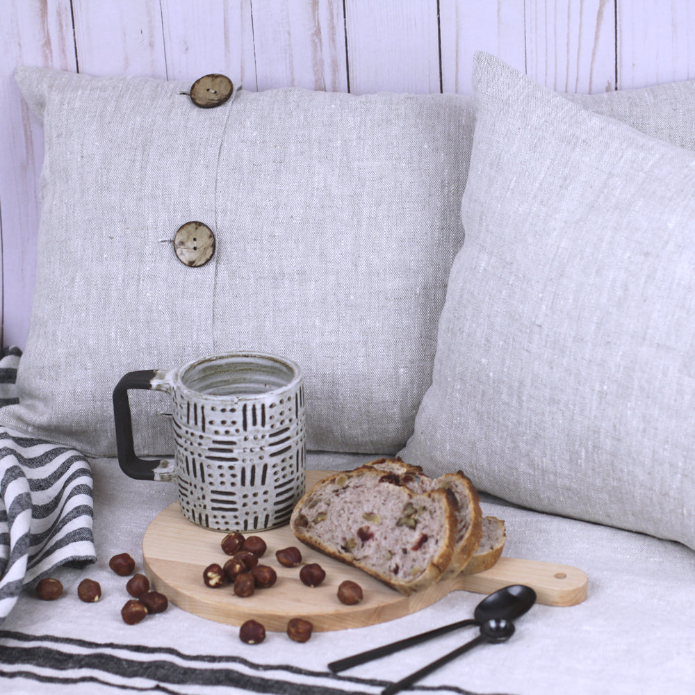 Linen Pillow Cover - Lumbar - Light Natural with Buttons - 12 x 20 - Stonewashed - Luxury Thick Linen