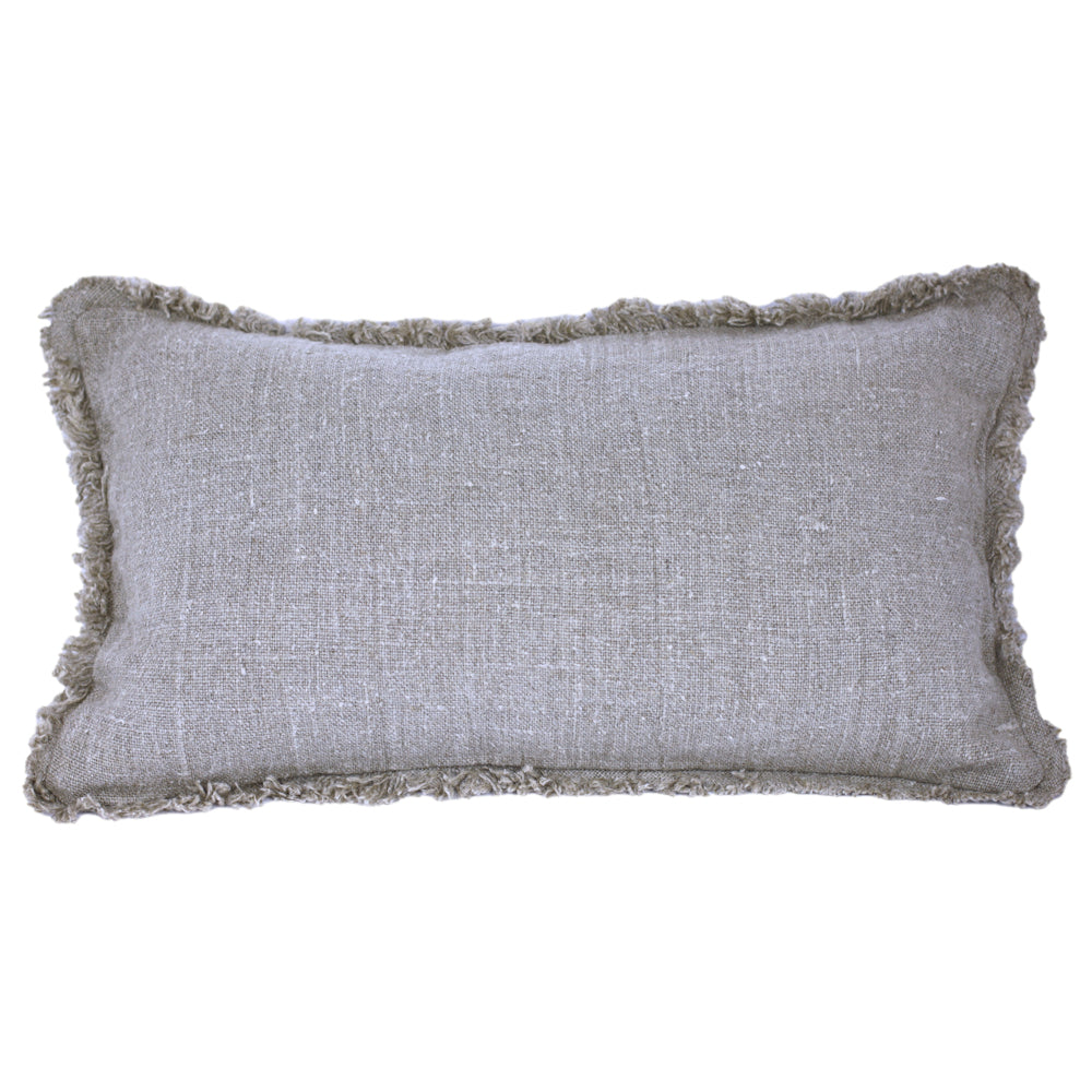 Linen Pillow Cover - Lumbar - Natural with Frayed Edges - 12 x 20 - Stonewashed - Thick Linen