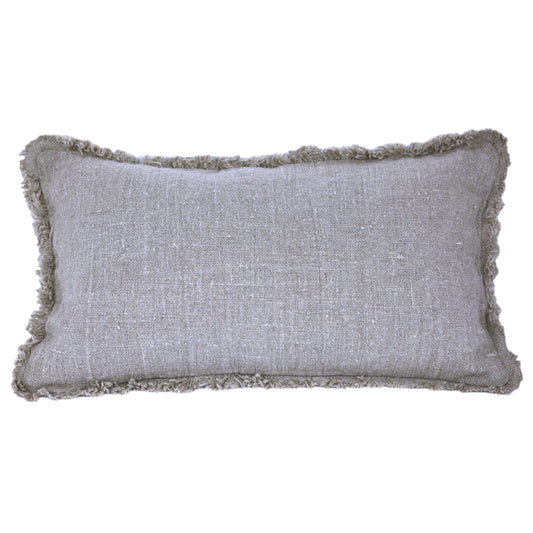 Linen Pillow Cover - Lumbar - Natural with Frayed Edges - 12 x 20 - Stonewashed - Thick Linen