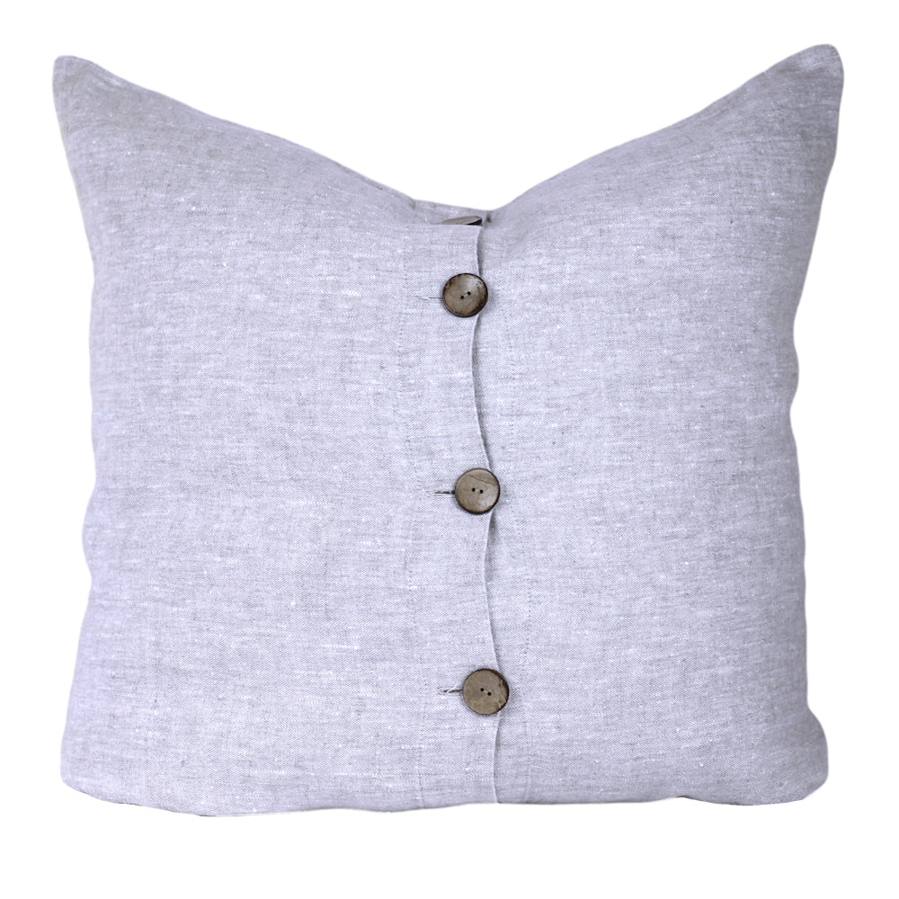 Linen Pillow Cover - Sham - Light Natural with Buttons - 24 x 24 - Stonewashed - Luxury Thick Linen