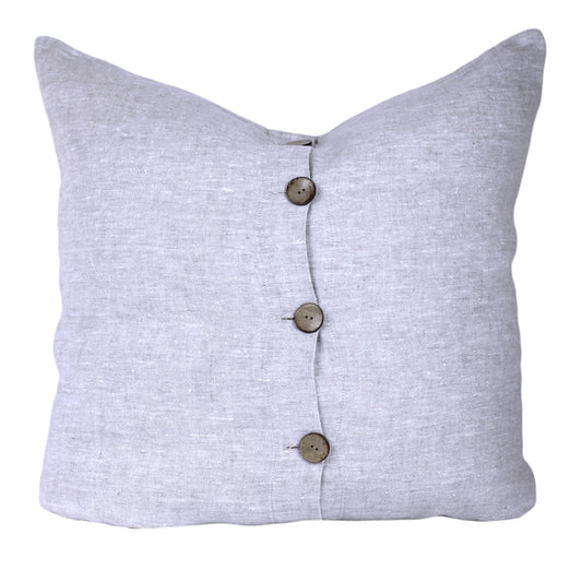 Linen Pillow Cover - Sham - Light Natural with Buttons  - 24 x 24 - Stonewashed - Luxury Thick Linen