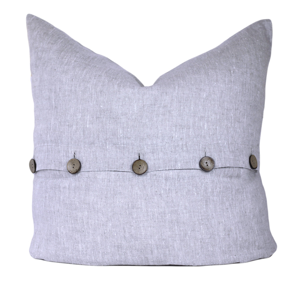 Linen Pillow Cover - Sham - Light Natural with Buttons - 24 x 24 - Stonewashed - Luxury Thick Linen