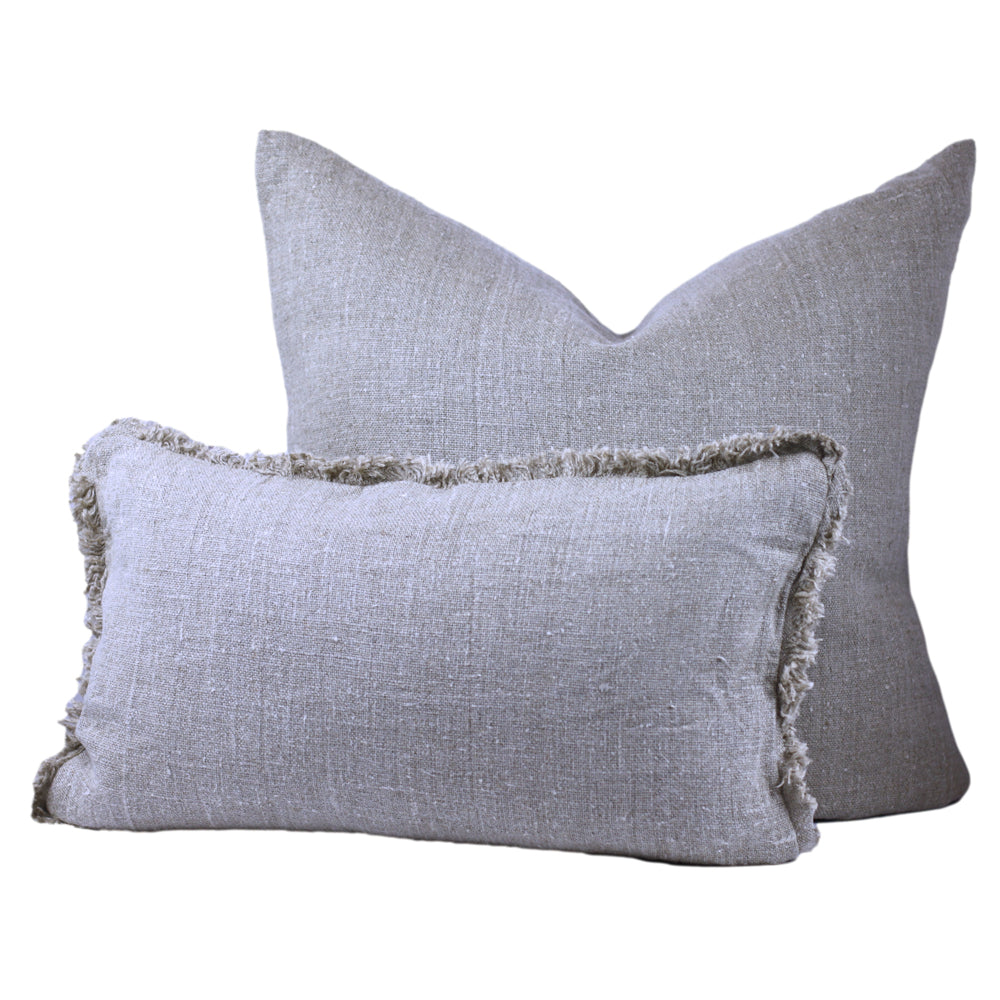 Linen Pillow Cover - Lumbar - Natural with Frayed Edges - 12 x 20 - Stonewashed - Thick Linen