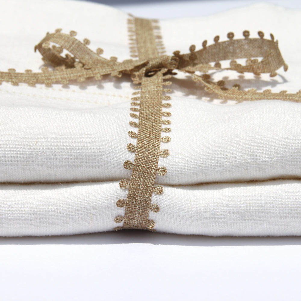Linen Pillowcases Set of 2 - Queen - Stonewashed - Cream Color with Dot Hemstitch