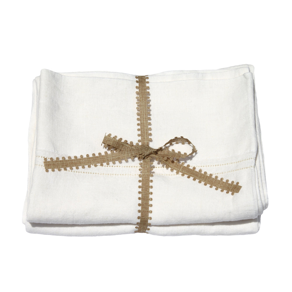 Linen Pillowcases Set of 2 - Queen - Stonewashed - Cream Color with Dot Hemstitch