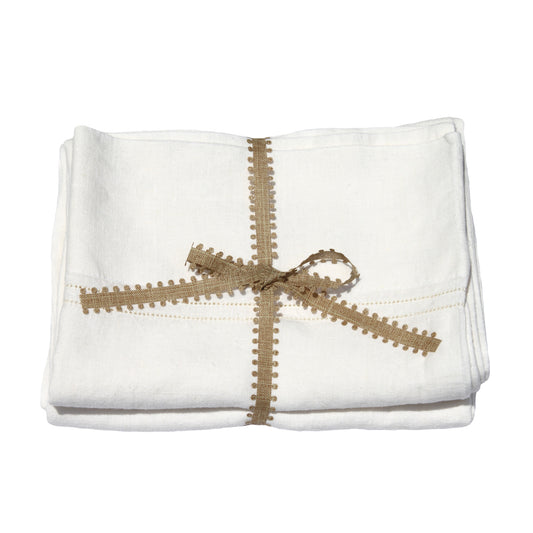 Linen Pillowcases Set of 2 - Queen - Stonewashed - Cream Color with Dot Hemstitch