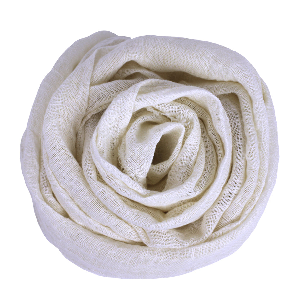 Linen Scarf - Stonewashed - Ivory - Loose Open Weave - Frayed Edges - Thin Linen