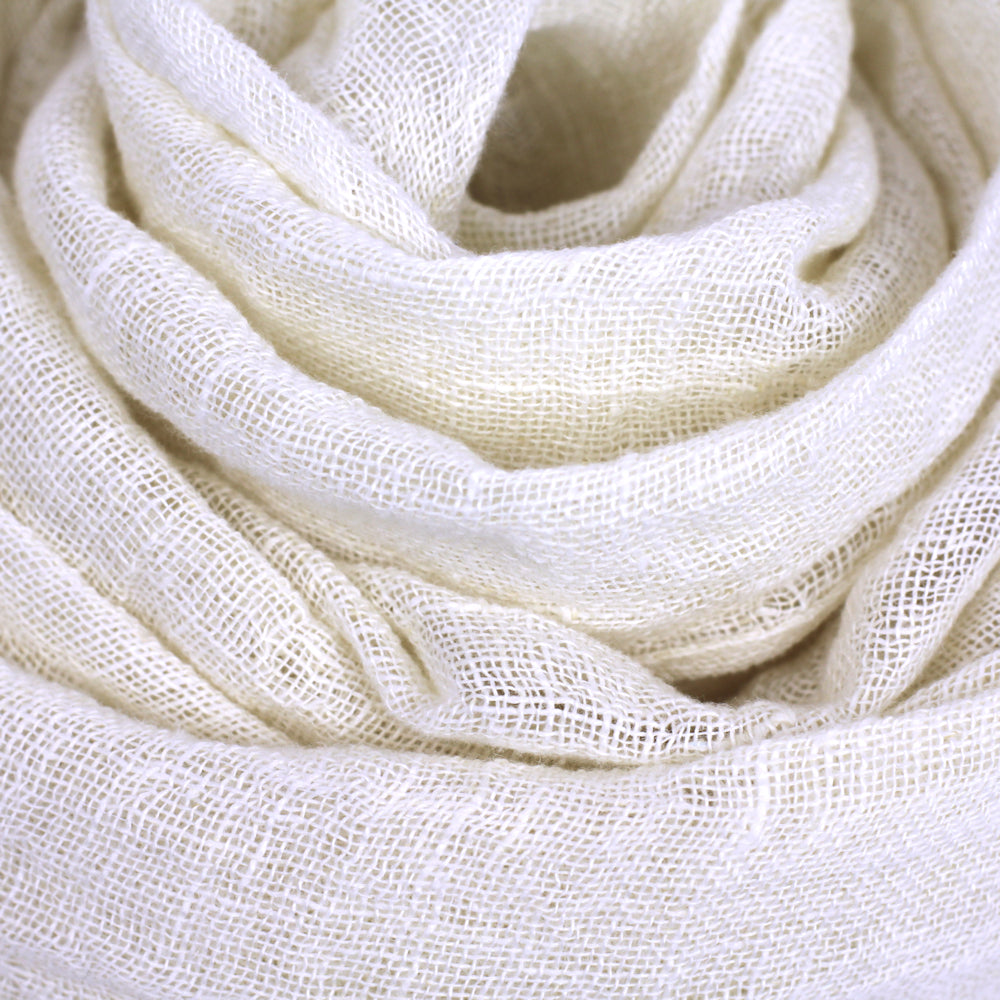 Linen Scarf - Stonewashed - Ivory - Loose Open Weave - Frayed Edges - Thin Linen