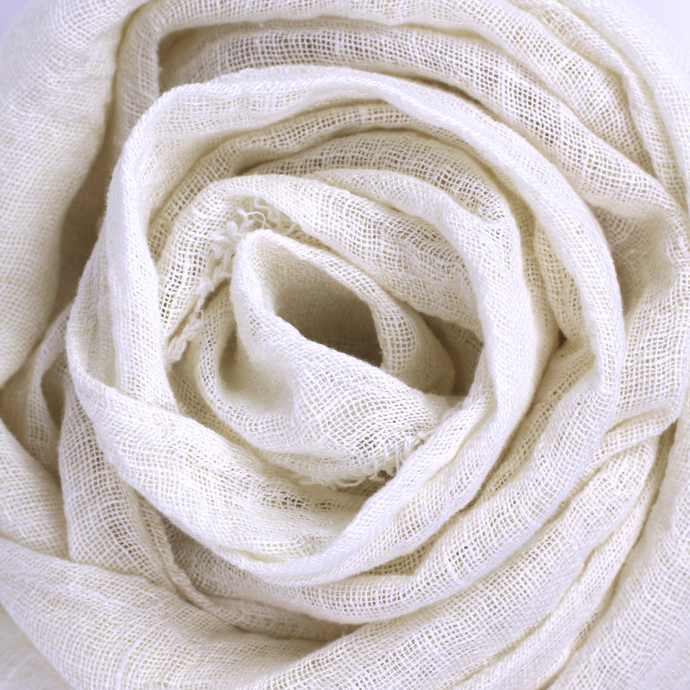 Linen Scarf - Stonewashed - Ivory - Loose Open Weave - Frayed Edges - Thin Linen