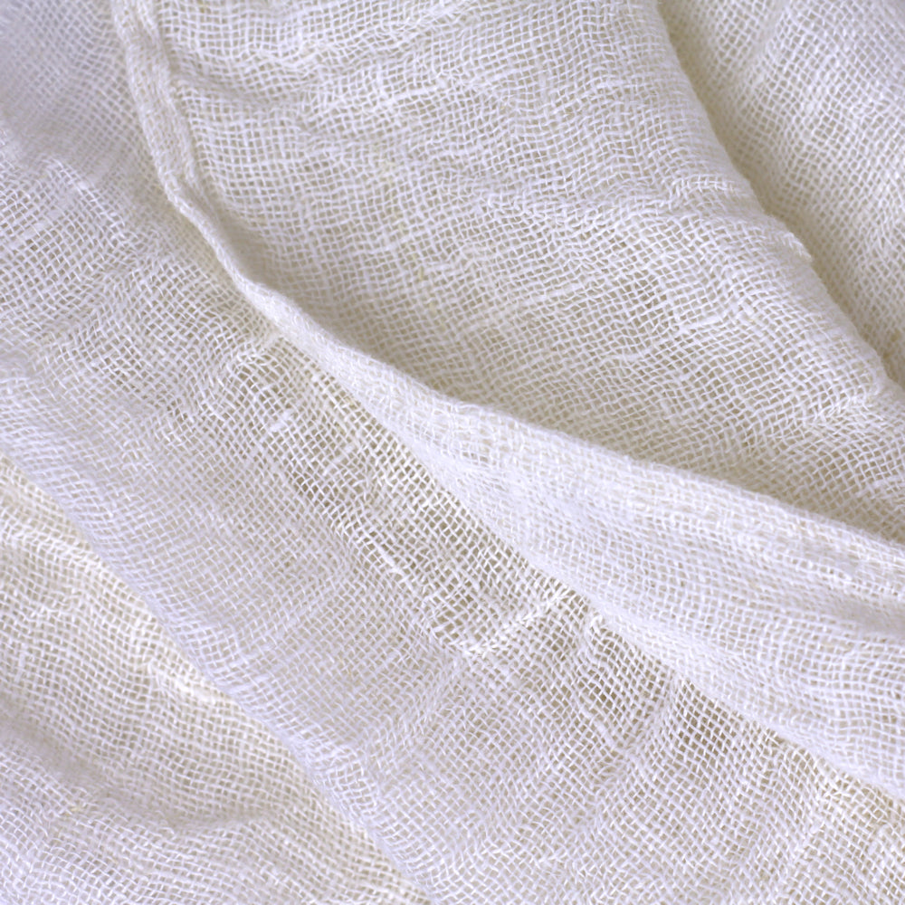 Linen Scarf - Stonewashed - Ivory - Loose Open Weave - Frayed Edges - Thin Linen