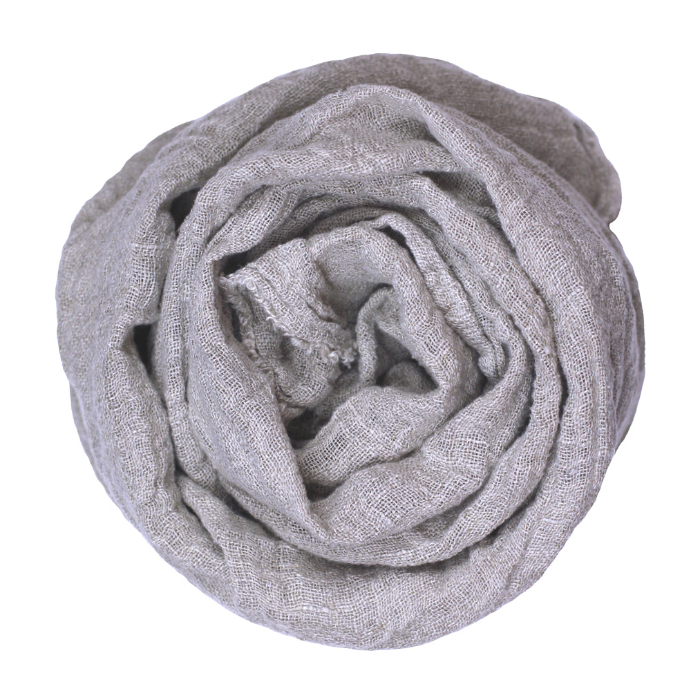 Linen Scarf - Stonewashed - Natural - Loose Open Weave - Frayed Edges - Thin Linen