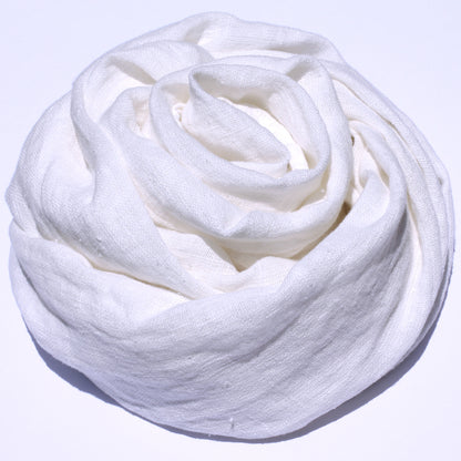 Linen Scarf - Stonewashed - White - Loose Open Weave - Frayed Edges - Medium Thick Linen