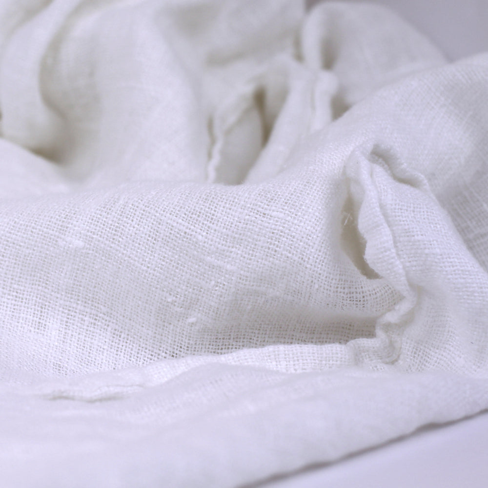 Linen Scarf - Stonewashed - White - Loose Open Weave - Frayed Edges - Medium Thick Linen