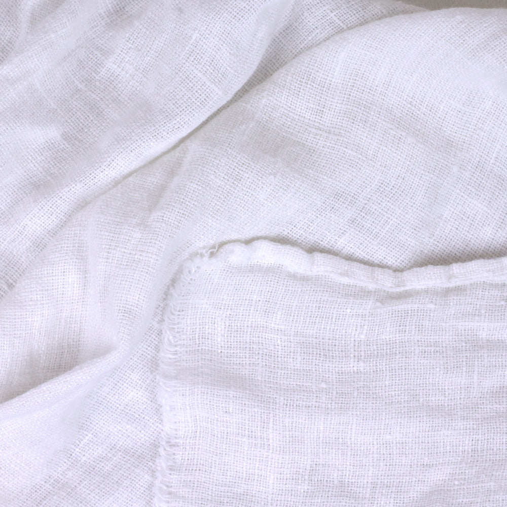 Linen Scarf - Stonewashed - White - Loose Open Weave - Frayed Edges - Medium Thick Linen