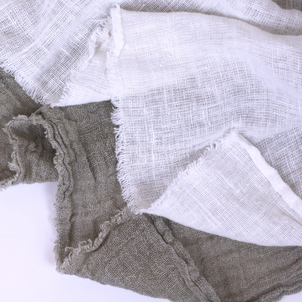 Linen Scarf - Stonewashed - Natural - Loose Open Weave - Frayed Edges - Thin Linen