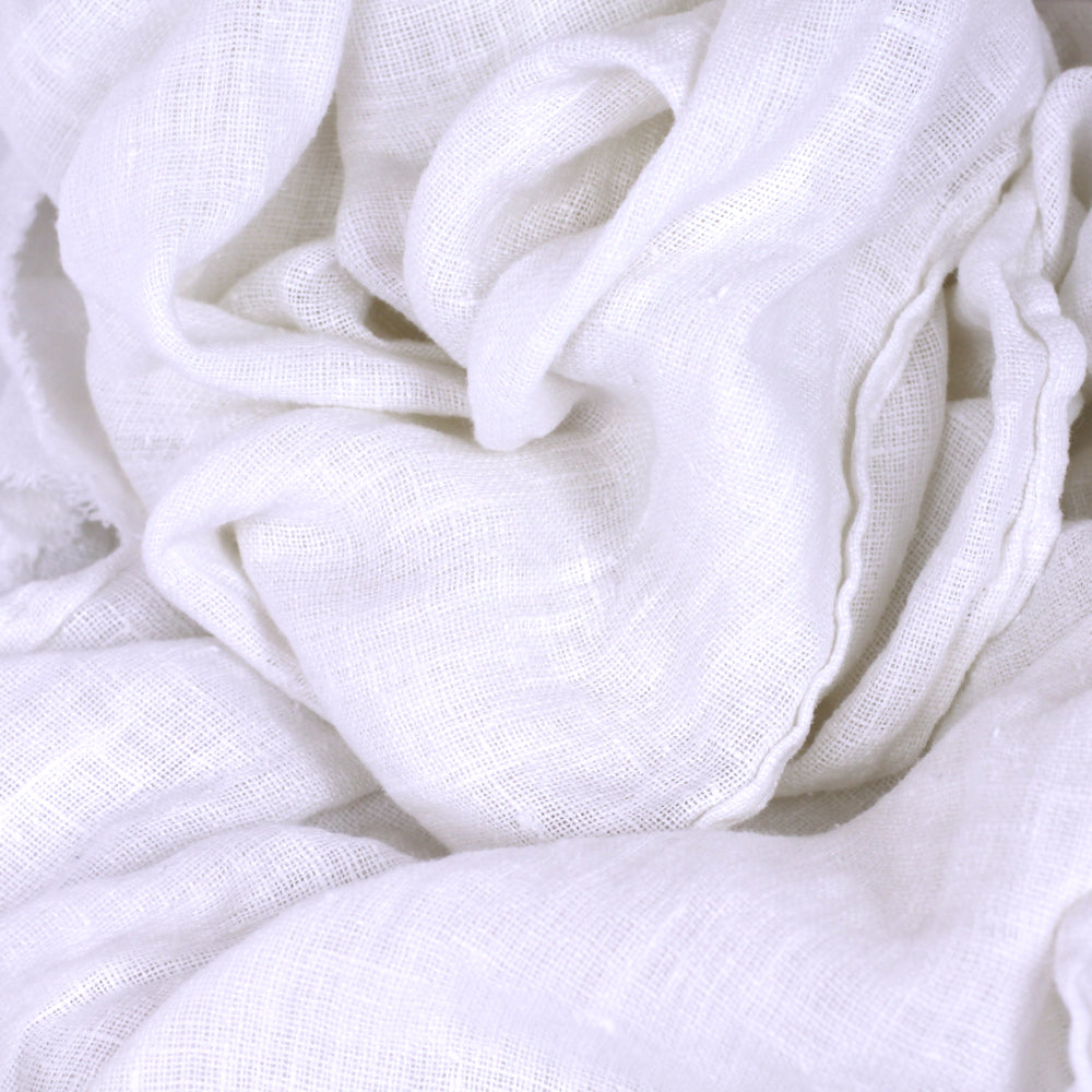 Linen Scarf - Stonewashed - White - Loose Open Weave - Frayed Edges - Medium Thick Linen