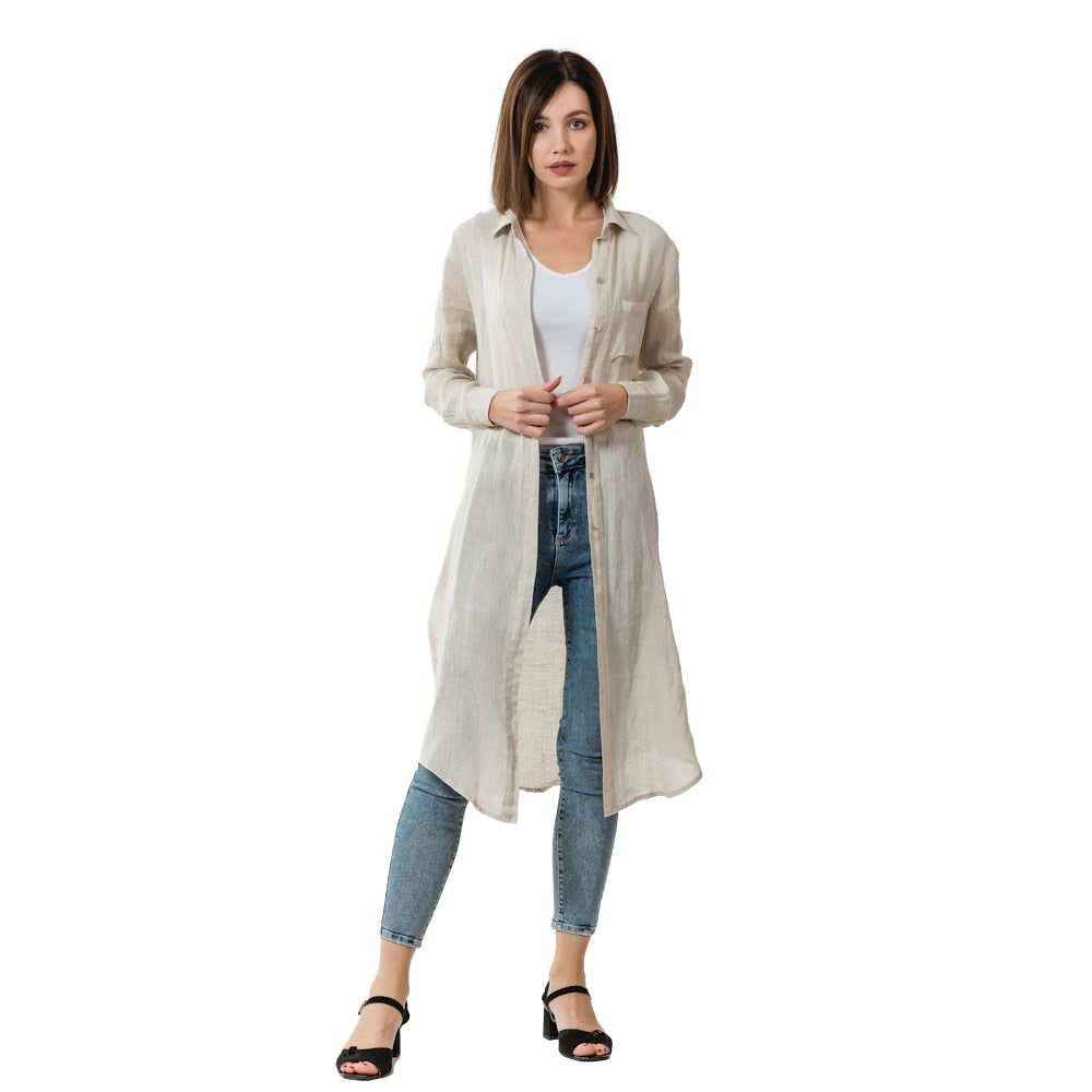 Linen Duster - Light Natural - Stonewashed - Luxury Gauze Linen