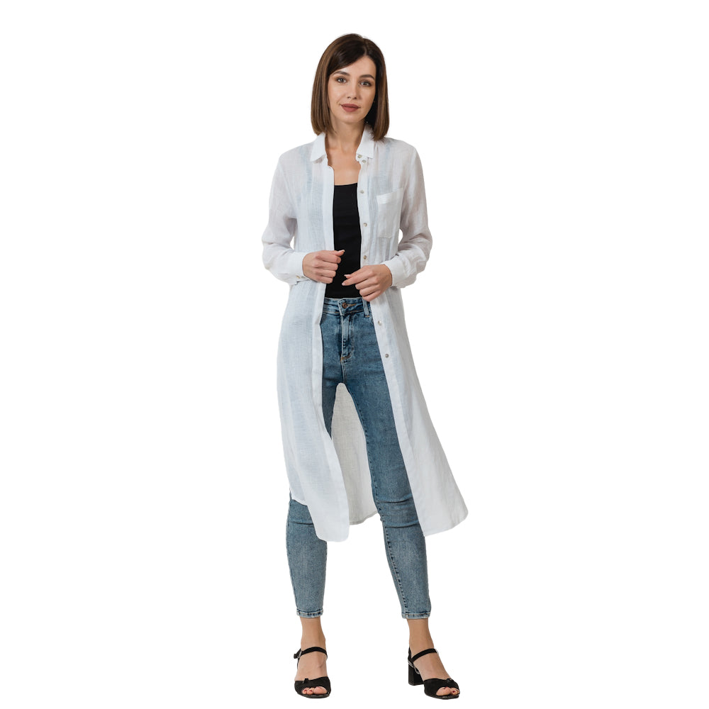 Linen Duster - White - Stonewashed - Luxury Gauze Linen