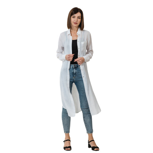 Linen Duster - White - Stonewashed - Luxury Gauze Linen