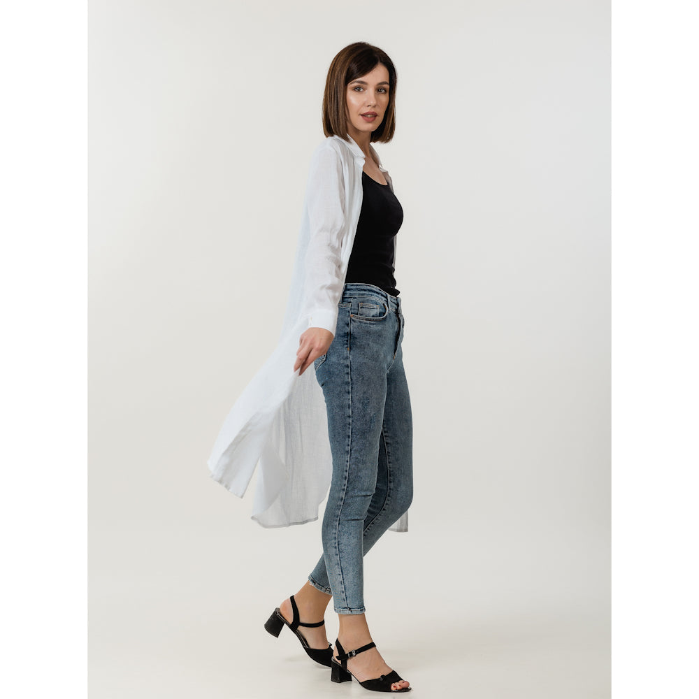 Linen Duster - White - Stonewashed - Luxury Gauze Linen