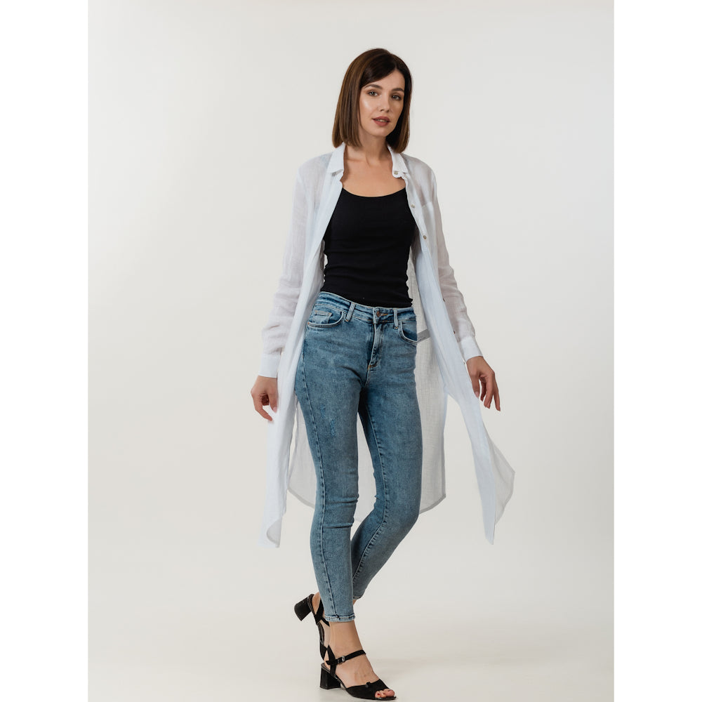 Linen Duster - White - Stonewashed - Luxury Gauze Linen