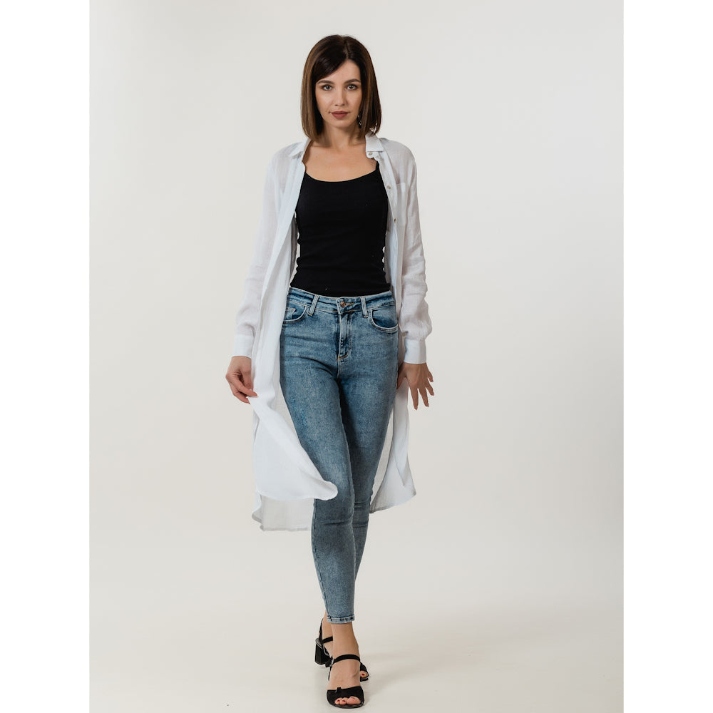 Linen Duster - White - Stonewashed - Luxury Gauze Linen