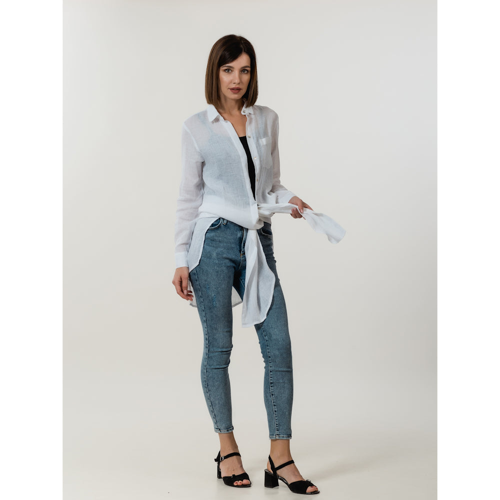 Linen Duster - White - Stonewashed - Luxury Gauze Linen