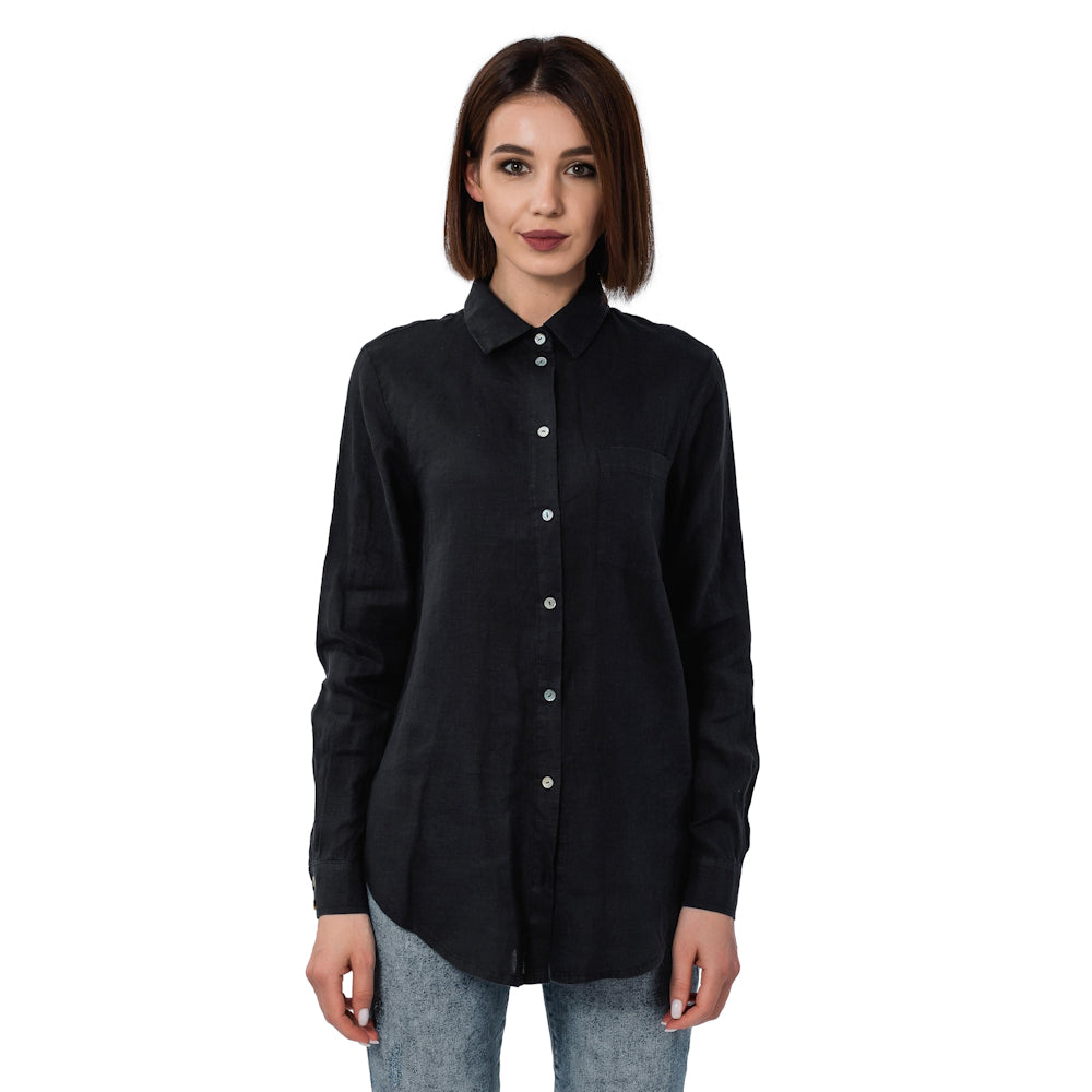 Linen Shirt - Black - Stonewashed - Luxury Thin Linen