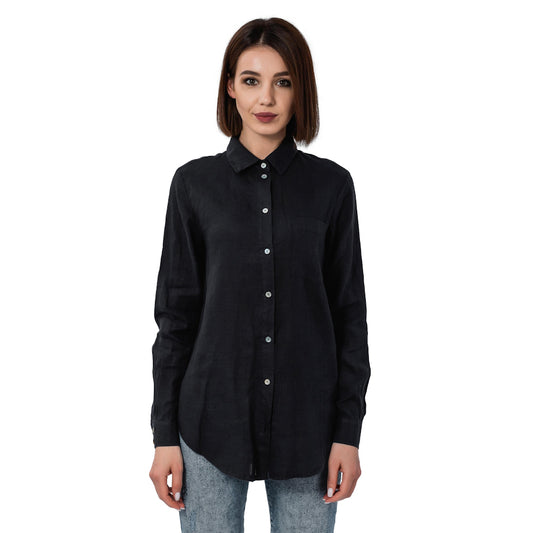 Linen Shirt - Black - Stonewashed - Luxury Thin Linen