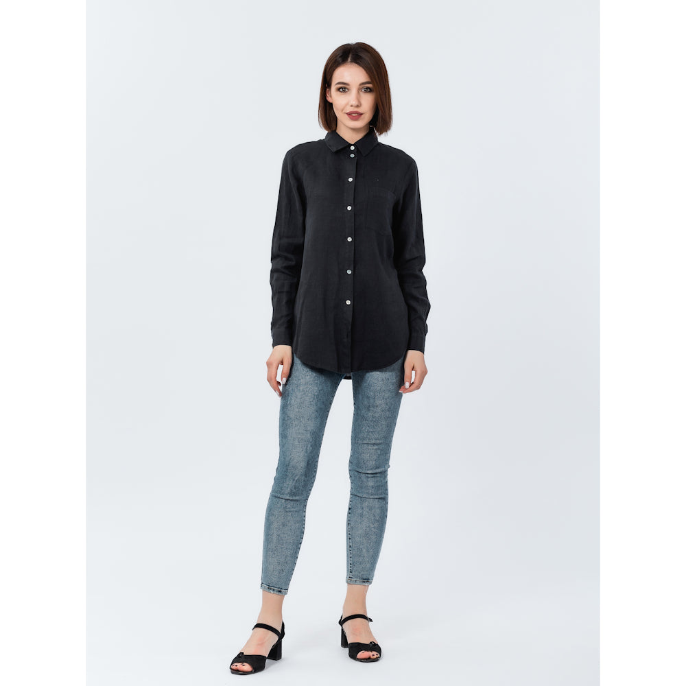Linen Shirt - Black - Stonewashed - Luxury Thin Linen