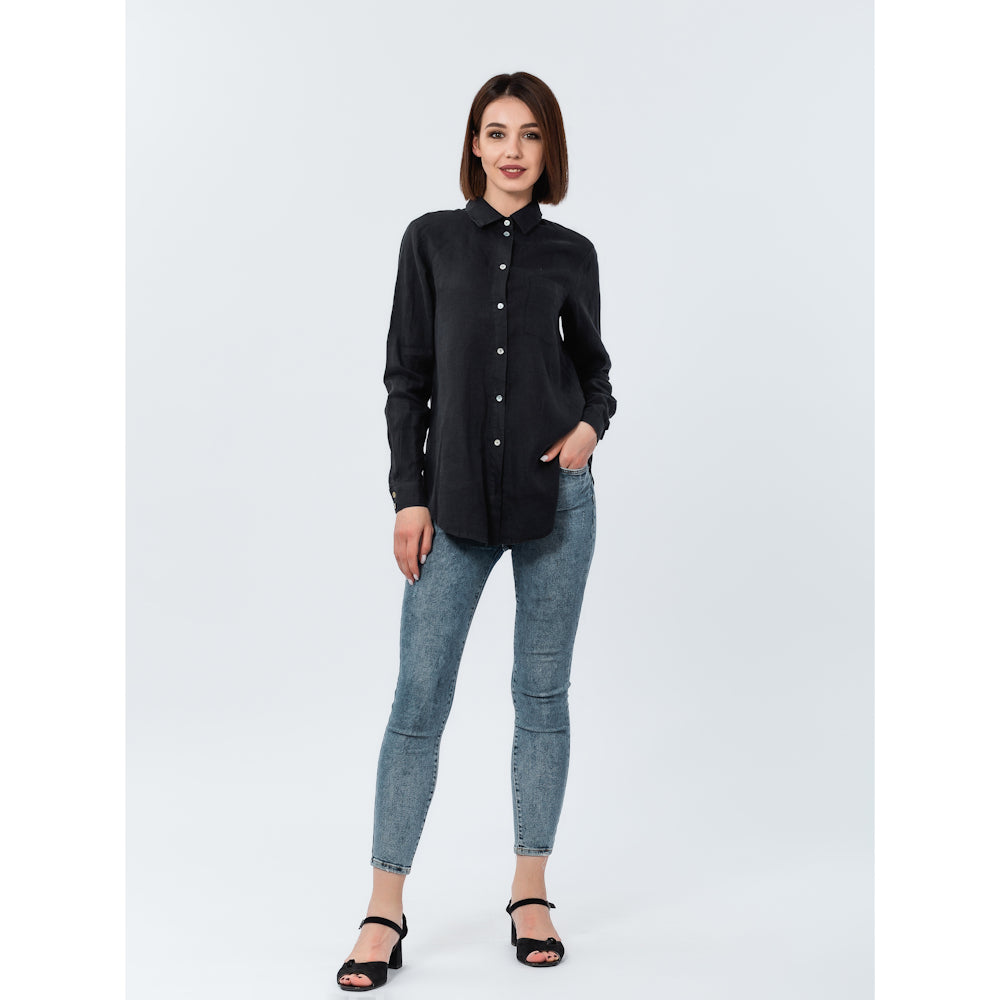 Linen Shirt - Black - Stonewashed - Luxury Thin Linen