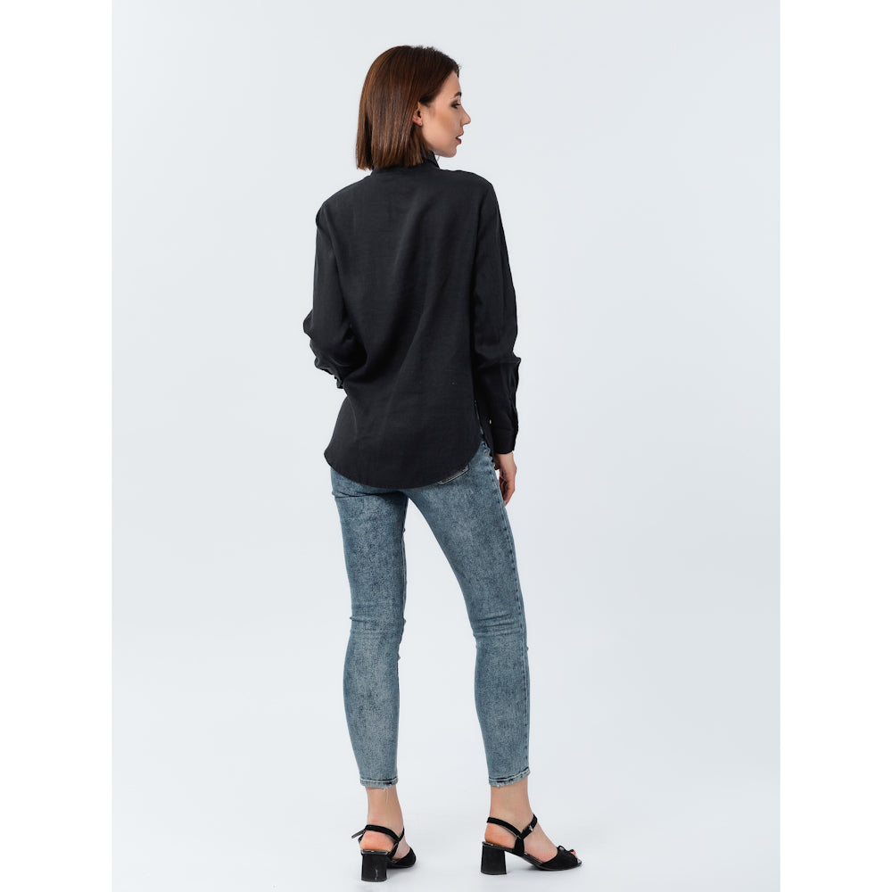 Linen Shirt - Black - Stonewashed - Luxury Thin Linen