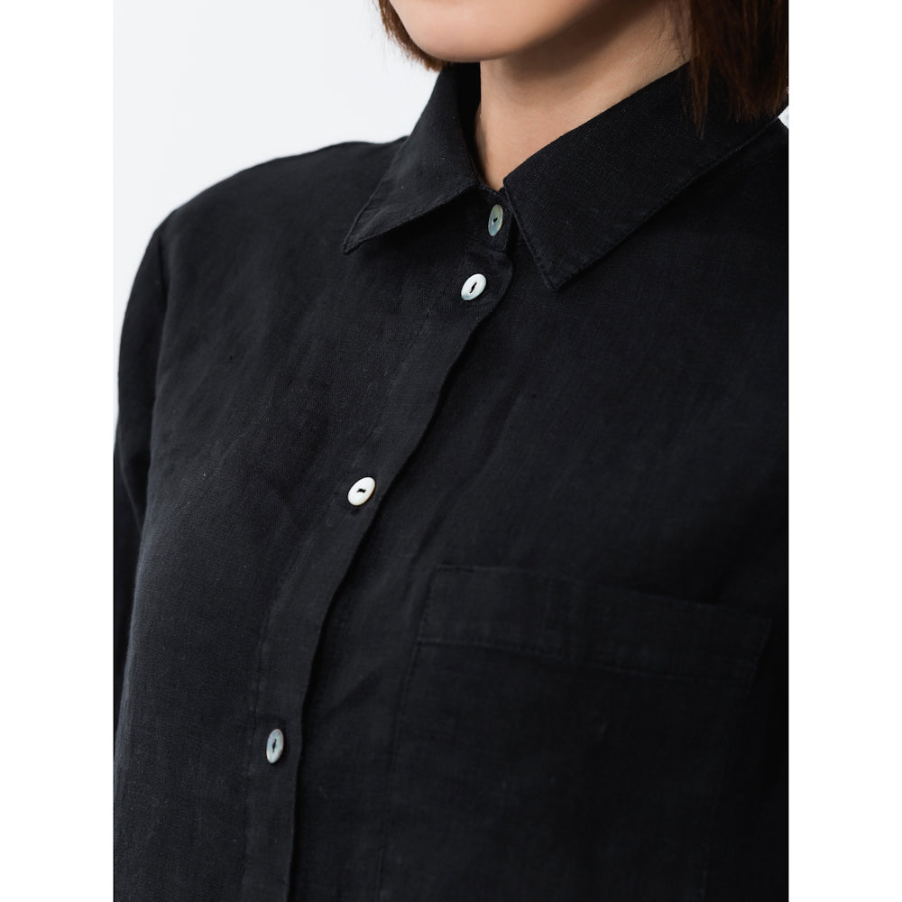 Linen Shirt - Black - Stonewashed - Luxury Thin Linen