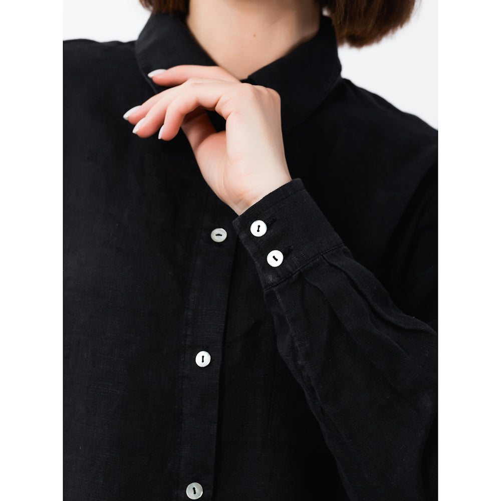 Linen Shirt - Black - Stonewashed - Luxury Thin Linen